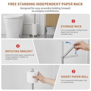 Round Free Standing Toilet Paper Holder Toilet Paper Roll Holder with Weighted Base in Brushed Nickel