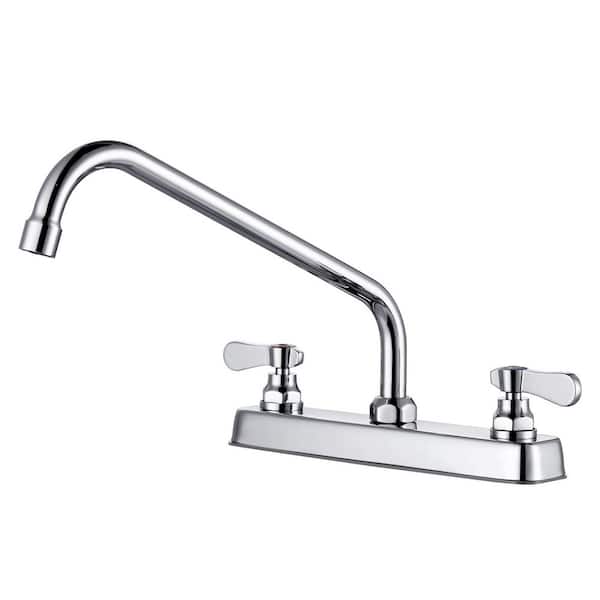 Double Handle 2-Hole Deck Mount Brass Standard Kitchen Faucet with 12 in. 360° Swivel Spout in Polished Chrome