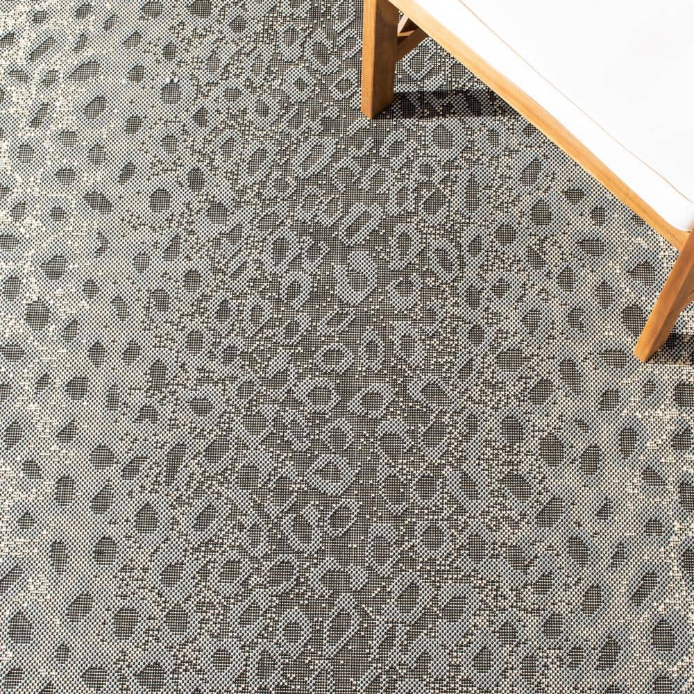 Gray and Black Spotted Synthetic Indoor/Outdoor Area Rug, 9' x 12'