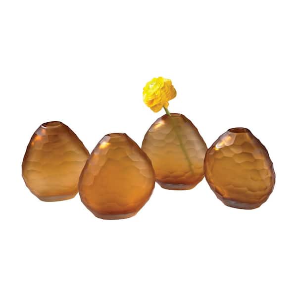 Titan Lighting Cut Pebble 5 in. Glass Decorative Vases in Amber (Set of 4)