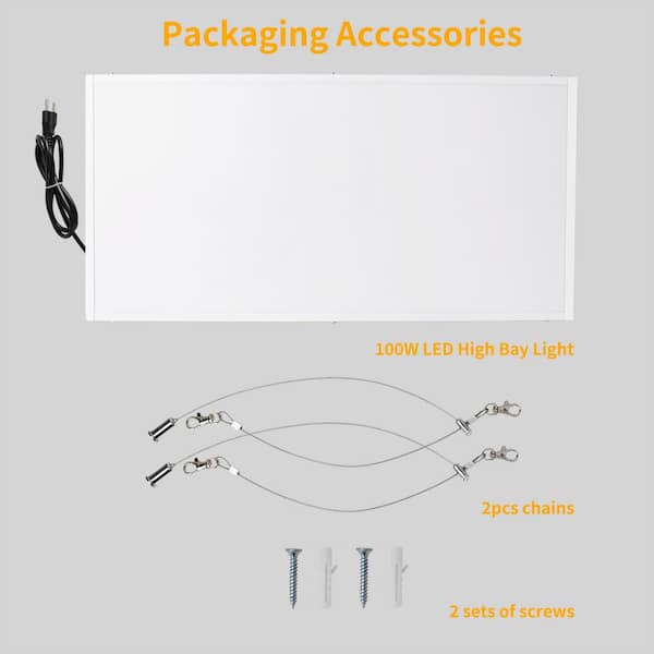 Bieuoram 2ft. 100-Watt Integrated LED White LED Linear High Bay Light 16000 Lumens 5000K Daylight for Shop, Warehouse（4-Pack）