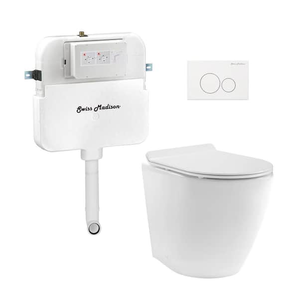 St. Tropez Back-to-Wall Toilet, Elongated, 3-Piece Bundle 0.8/1.6 GPF Dual Flush in Glossy White with White Flush Plate