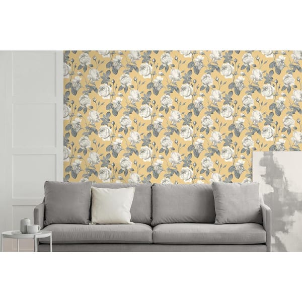 Eden Mustard Floral Non-Pasted Vinyl Wallpaper
