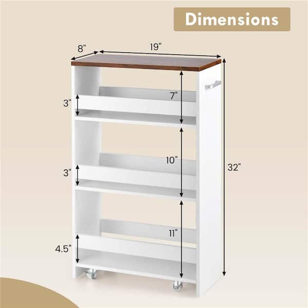 Costway White Metal Base with Wood Metal Top Rolling Kitchen Cart (7-in x 19-in x 32-in)
