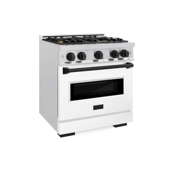 Autograph 30 in. Classic Gas Range with 4 Burners and Convection Gas Oven in Satin Steel with White and Black Accents