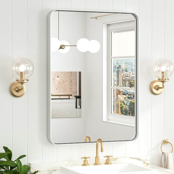 20 in. W x 30 in. H Modern Rectangular Aluminum Framed Wall Bathroom Vanity Mirror in Silver Gray