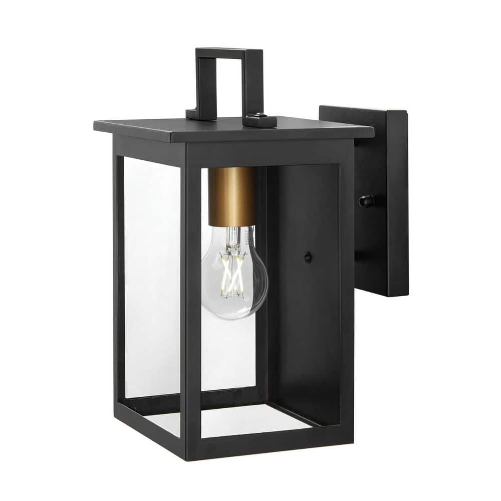 Autumnhill 12 in. Matte Black with Gold Accents 1-Light Outdoor Line Voltage Wall Sconce with No Bulb Included -  Hampton Bay, HB7094-43