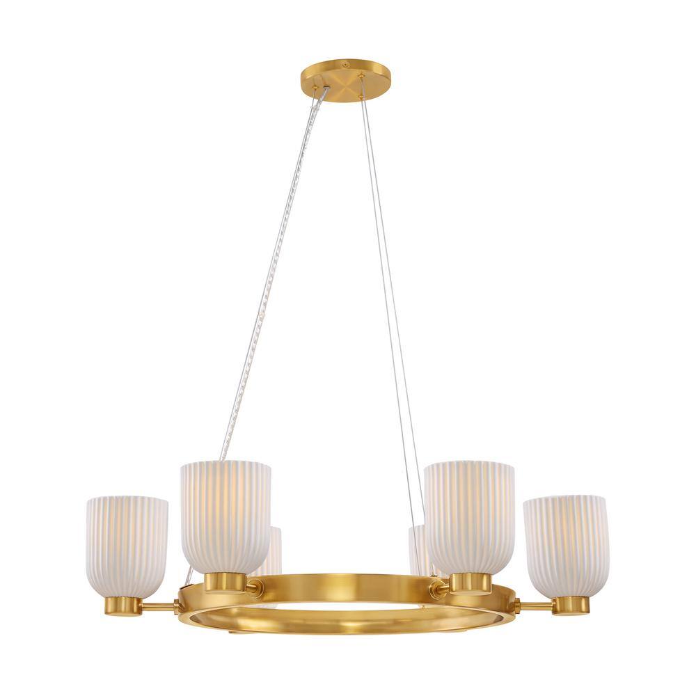 Isla Blanca 6-Light Warm Brass Chandelier with Porcelain Shades
