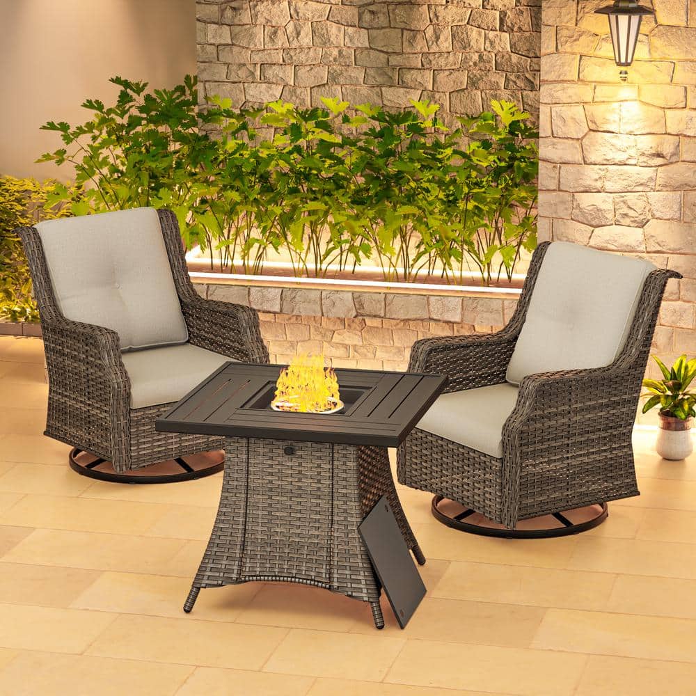 Fire Design Chair JOYSIDE 3-Piece Wicker Outdoor Patio Fire Pit Swivel Rocking Chair Set ...