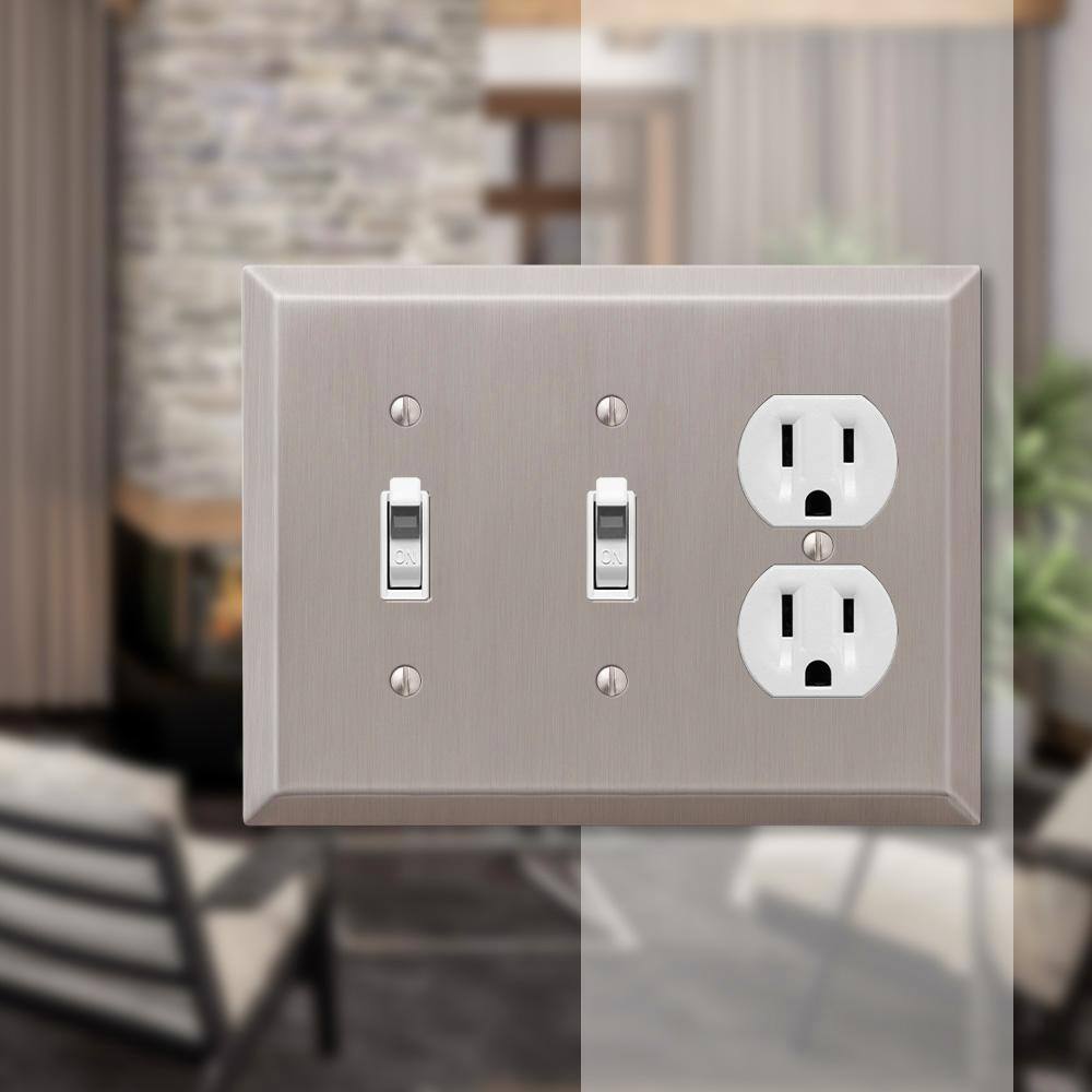 Brushed Nickel Double Toggle Single Duplex Steel Wallplate