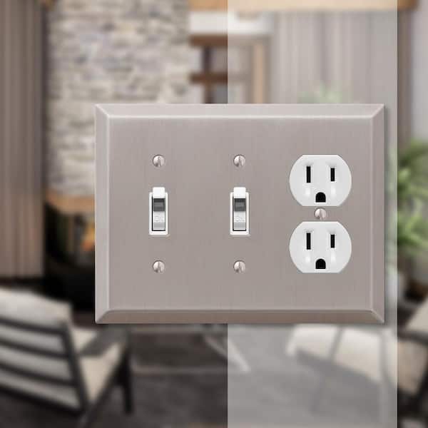 Metallic 3 Gang 2-Toggle and 1-Duplex Steel Wall Plate - Brushed Nickel