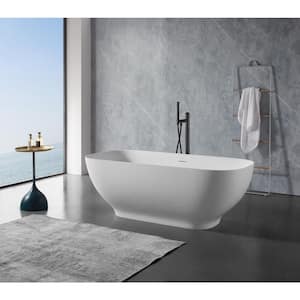Moray 67 in. Stone Resin Flatbottom Solid Surface Freestanding Double Slipper Soaking Bathtub in White with Brass Drain