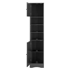 9.40 in. W x 14.60 in. D x  66.90 in. H Ready to Assemble Corner Cabinet with 2-Doors and Shelves, Open Shelf, Black