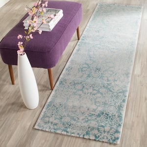 Passion Turquoise/Ivory 2 ft. x 6 ft. Floral Runner Rug