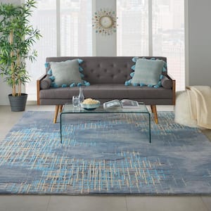 Symmetry Blue/Beige 9 ft. x 12 ft. Abstract Contemporary Area Rug