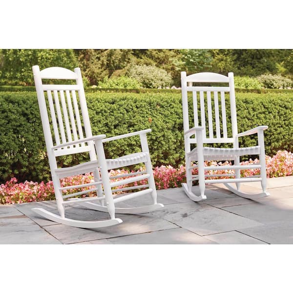 Glossy White Wood Outdoor Rocking Chair