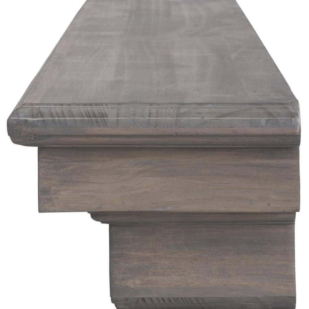 Ash Gray Solid Wood Wall-Mounted Mantel Shelf with Corbel Bracket Arches