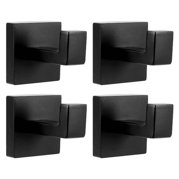 4-Pack Stainless Steel Wall-Mount Square Towel Hooks Set in Matte Black for Bathroom, Robes, Coats and Closet Storage