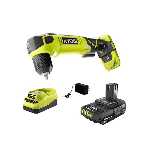 RYOBI ONE+ 18V Cordless 3/8 in. Right Angle Drill with 2.0 Ah Battery and Charger