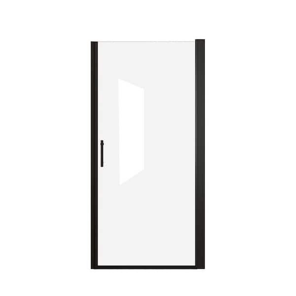 Caleron 32 in. W x 72 in. H Aluminum Half-Framed Pivot Shower Door in Matte Black with Clear Tempered Glass