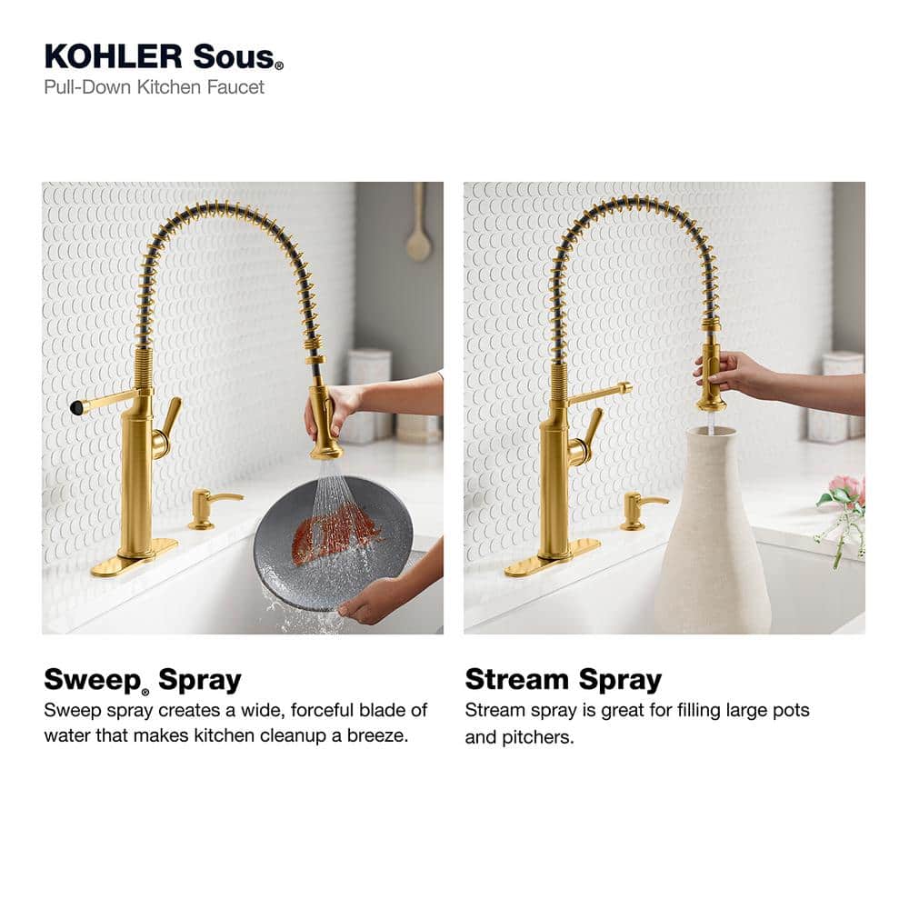 Vibrant Brushed Brass Single Handle Pull Down Kitchen Faucet