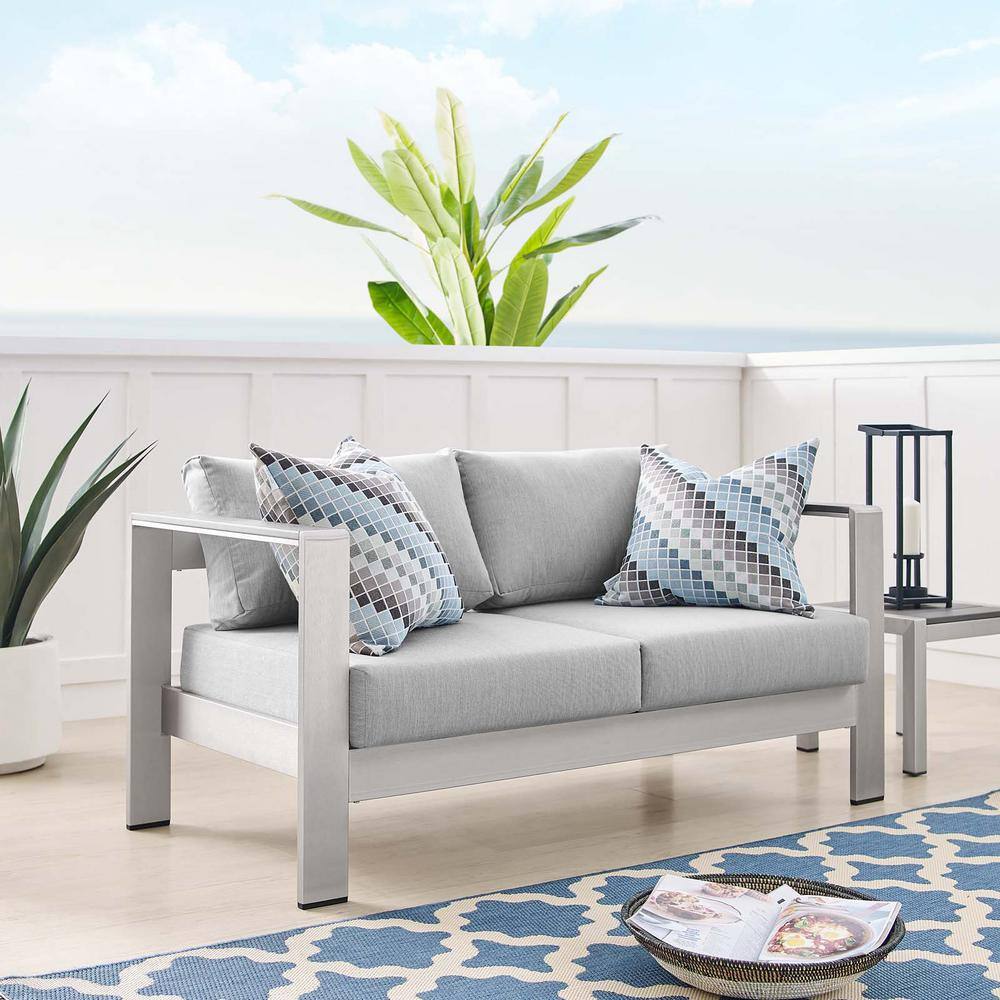 Gray Aluminum Outdoor Loveseat with Sunbrella Fabric