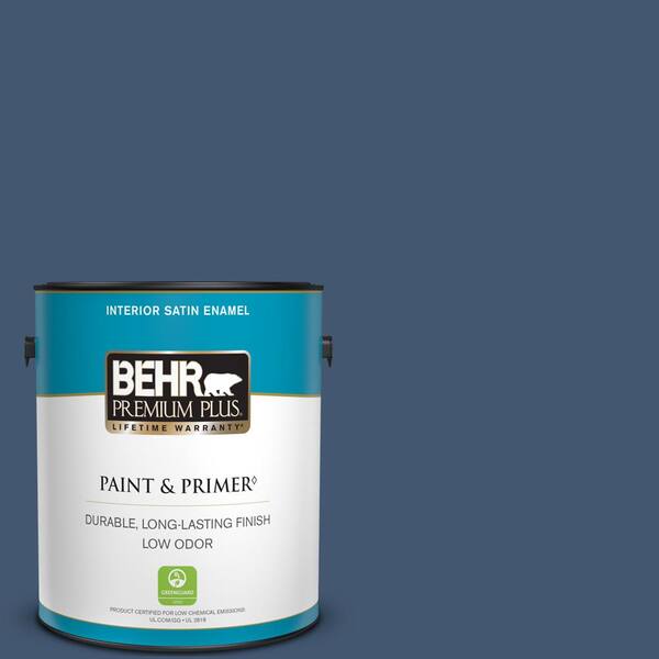 BEHR PREMIUM PLUS 1 gal. Home Decorators Collection #HDC-WR14-7 Hidden Sapphire Satin Enamel Low Odor Interior Paint & Primer