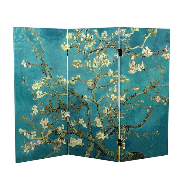RED LANTERN 3 ft. Short Works of Van Gogh Canvas 3-Panel Folding Screen