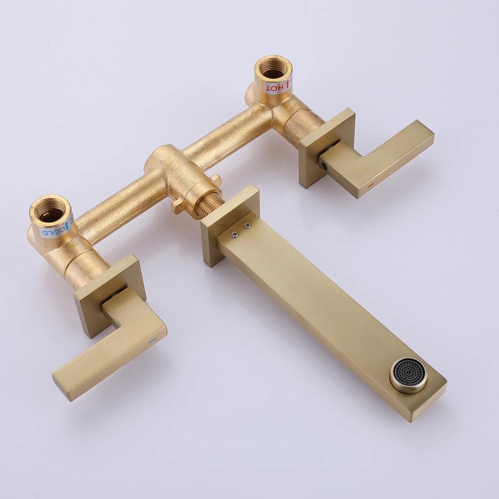Brushed Gold Wall-Mount 2-Handle Bathroom Faucet