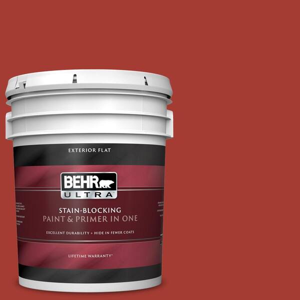 BEHR ULTRA 5 gal. #UL110-16 Bijou Red Flat Exterior Paint and Primer in One