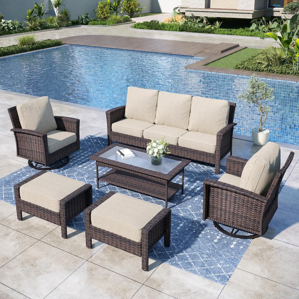 PHI VILLA Black 6-Pieces Metal Patio Conversation Sectional Seating Set ...