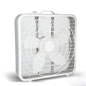 20 in. 3 Fan Speeds Desk Fan Box Fan in White with with Convenient Carry Handle and Safety Net