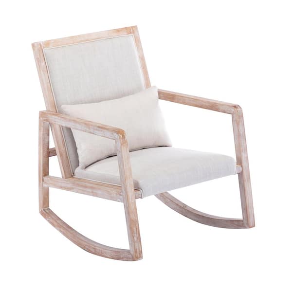 Wateday Patio Natural Wood Outdoor Rocking Chair with Beige Cushions