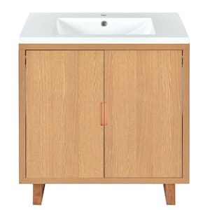 29.5 in. W x 18.1 in. D x 35.1 in. H Single Sink Freestanding Bath Vanity in Burly Wood with White Resin Top