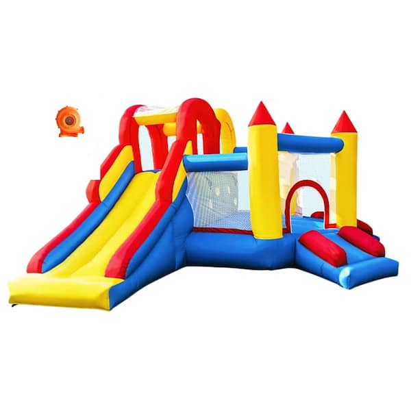 12.3 ft. L x 10 ft. W x 6.3 ft. H Bounce House Inflatable Slide 2 Extra Wide Climbing Walls for Kids Indoor/Outdoor Play