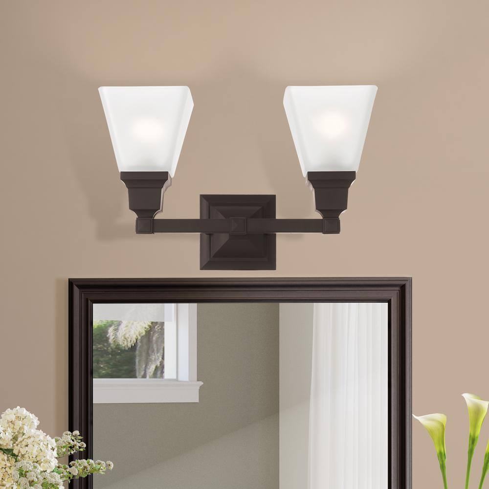Polished Chrome 2-Light Vanity with Frosted Glass Shades