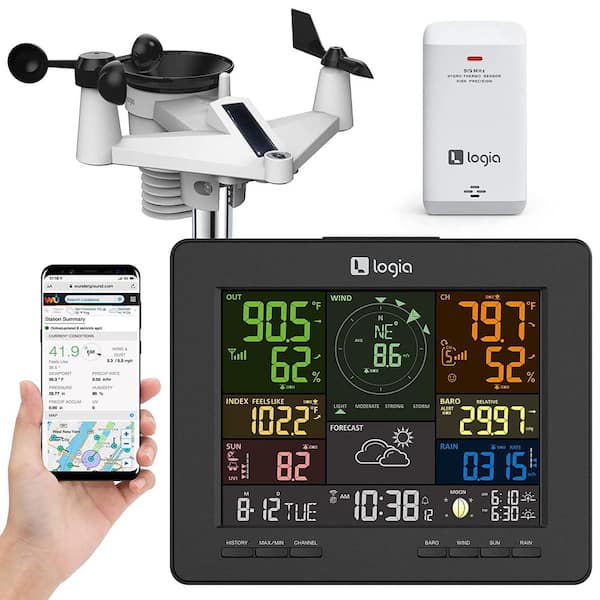 Logia 7-in-1 Self-Charging Weather Station with Wi-Fi, Solar Cell & LCD Display