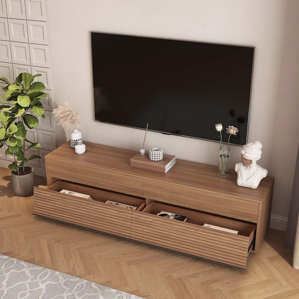 Unbranded Brown 68 in. Modern TV Stand Stylish Entertainment Center TV Console Cabinet with 16 Color LEDs Fits TV's up to 65 in.