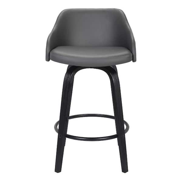 HomeRoots 26 in. Gray Swivel Faux Leather Black Wooden Bar Stool