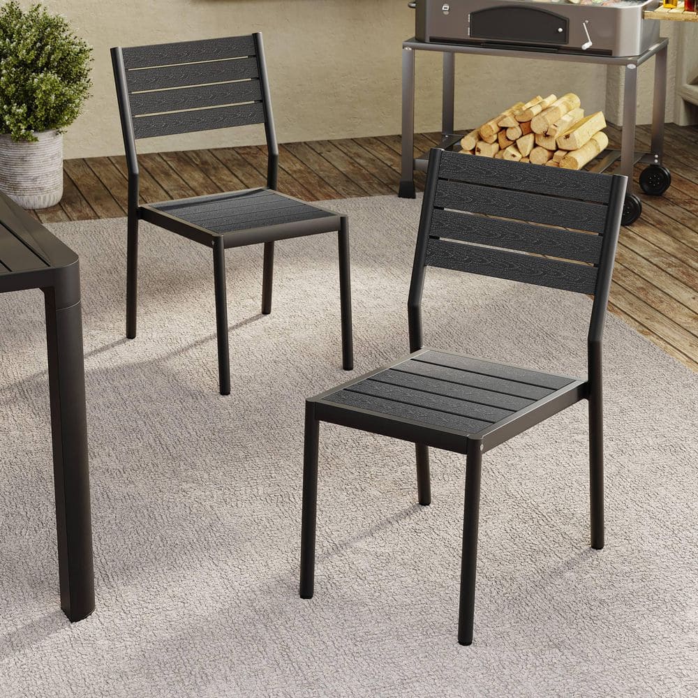 Stackable Black Wooden Metal Outdoor Dining Chair (2-Pack) price history on PriceWatchPro