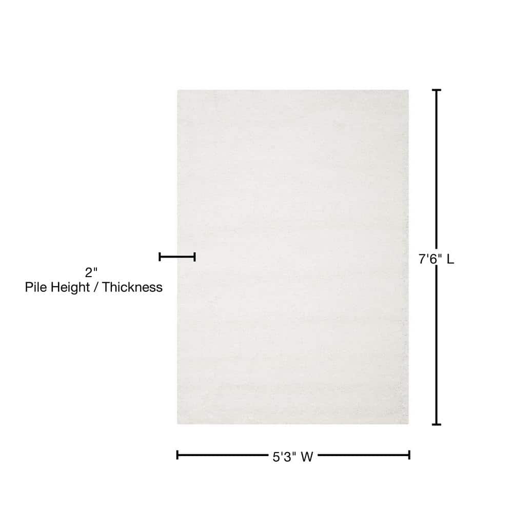 White Hand-Knotted Synthetic Shag Area Rug