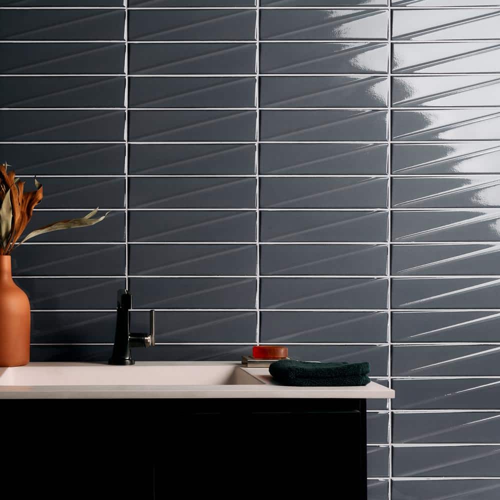 Storm Gray Glossy Ceramic Subway Wall Tile 3x12