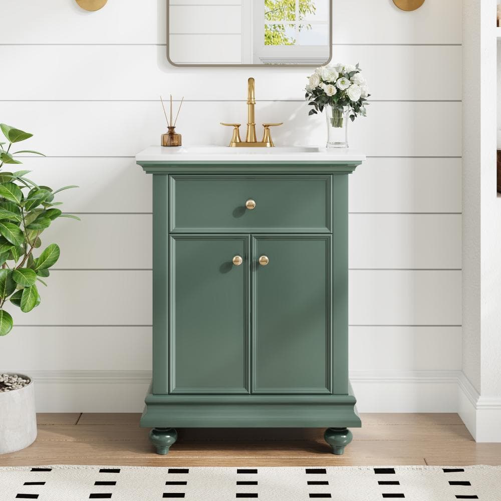 24 in. Green Bathroom Vanity with Ceramic Sink, Soft-Close Hinges, and Tip-Out Drawer price history on PriceWatchPro