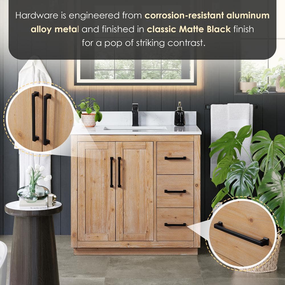 Cicero 36" Light Brown Fir Wood Vanity with White Stone Top