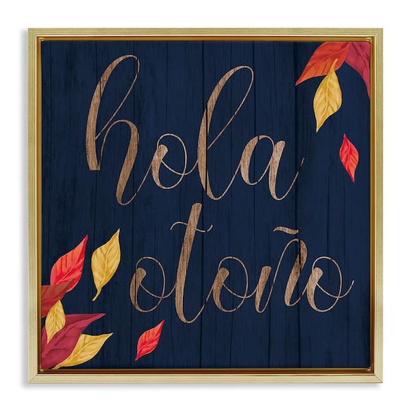 Stupell Industries Hello Fall with Leaves by Lil' Rue Gold Floater Frame Abstract Graphic Art Print 18 in. x 18 in.