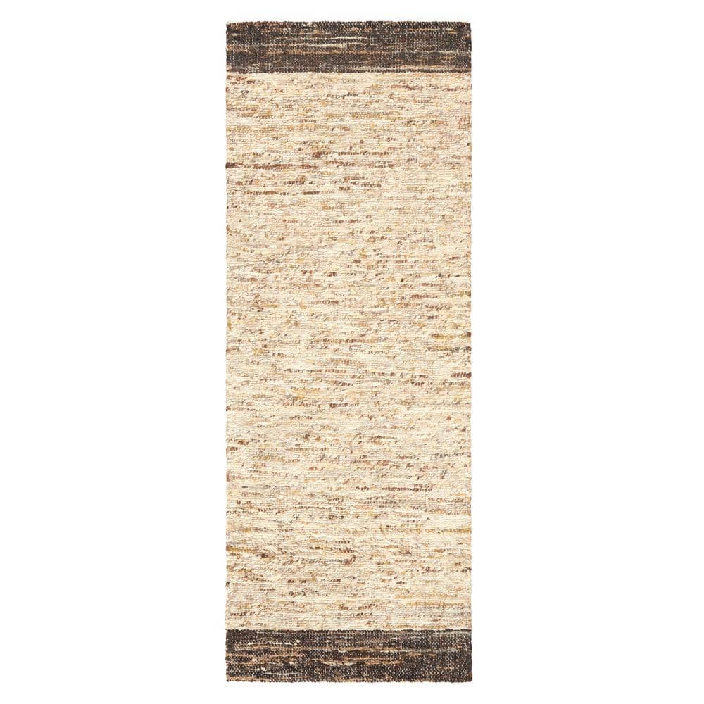 Beige and Dark Brown Wool Flat Woven Runner Rug