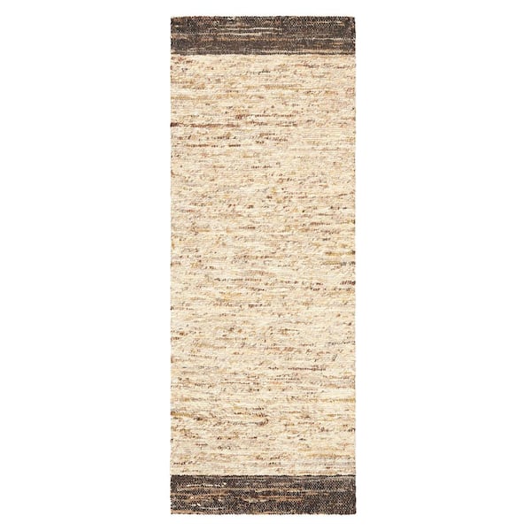 Montana Border Beige/Dark Brown 2.5 ft. x 7 ft. Handcrafted 100% Wool Runner Rug