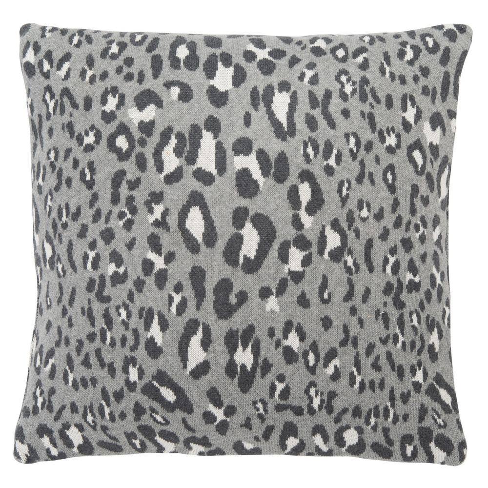 Gwynn Grey and Black Leopard Print Cotton Throw Pillow