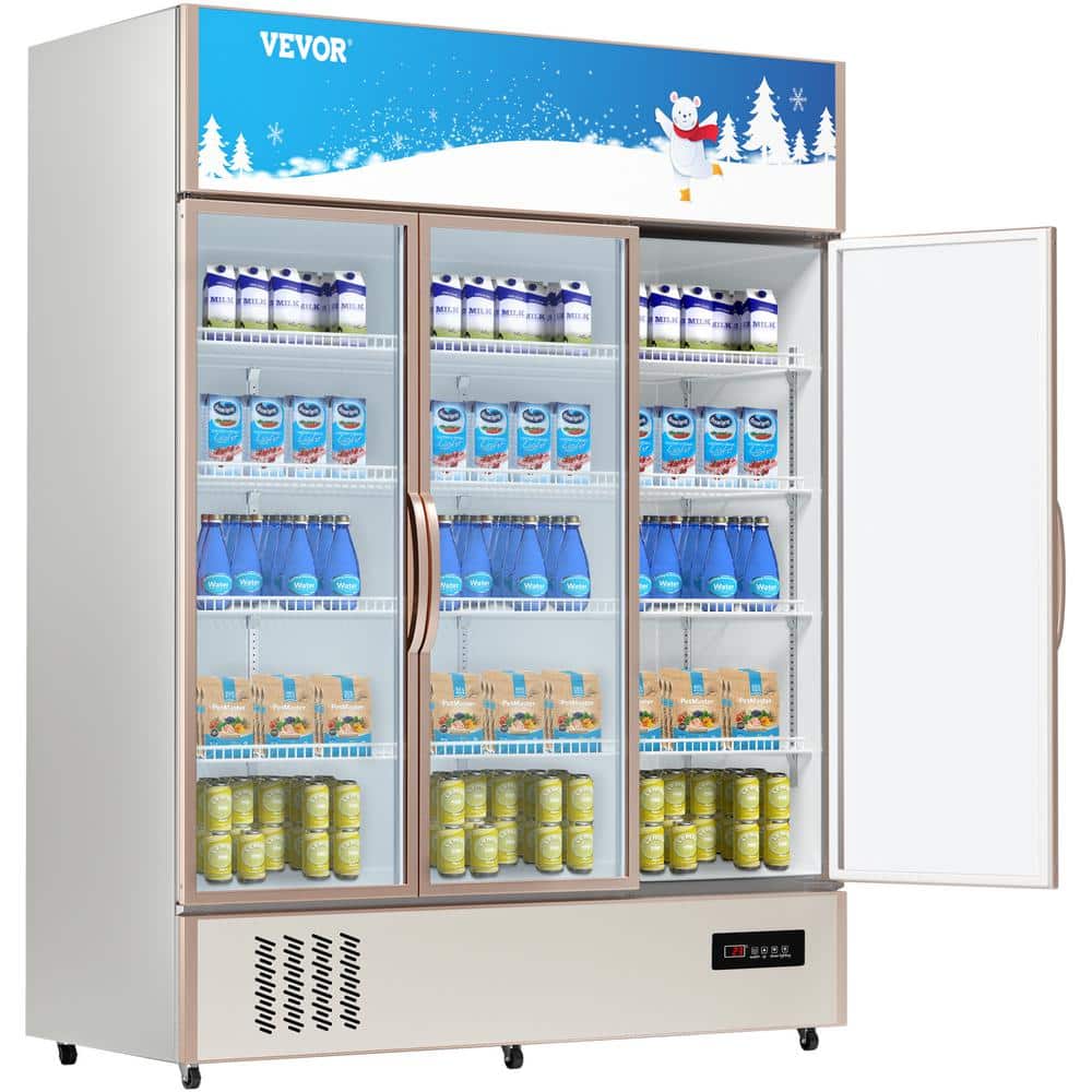 Silver Triple-Swing Glass Door Commercial Display Refrigerator