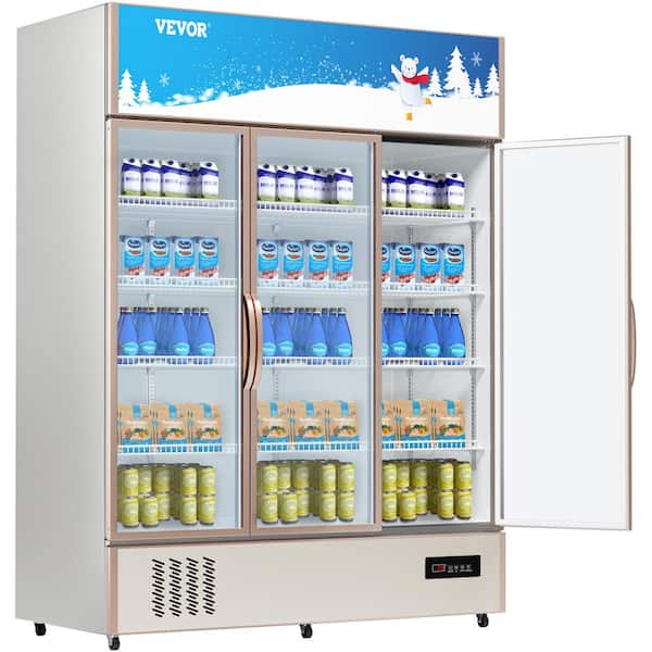 Commercial Refrigerator Capacity 35 cu.ft. Triple Swing Glass Door Display Fridge Upright Beverage Cooler with LED Light
